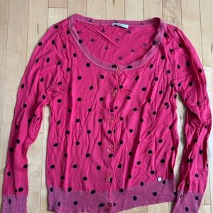 LuckyLu European Fashion Brand Fuchsia Cardigan with Black Dots